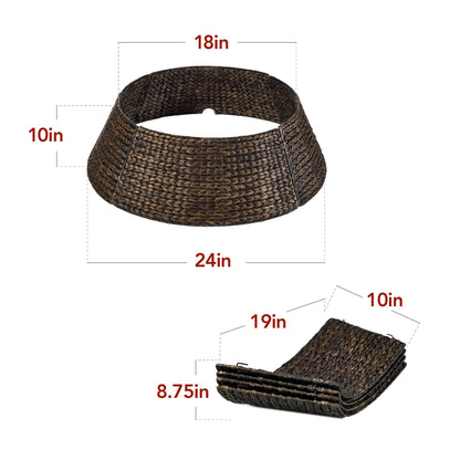 Best Choice Products 36in Christmas Tree Collar, Woven Hyacinth 3-Piece Holiday Rattan Tree Skirt Accessory for Home w/Cord Cut-Out - Chestnut