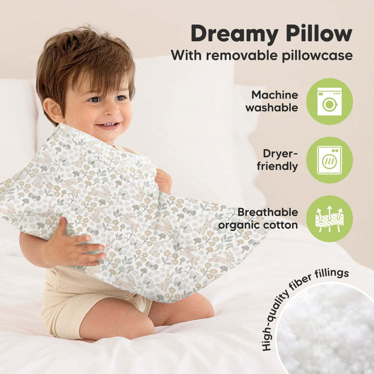 Toddler Pillow with Pillowcase 13x18 My Little Dreamy Pillow(Jolly Rainbow)