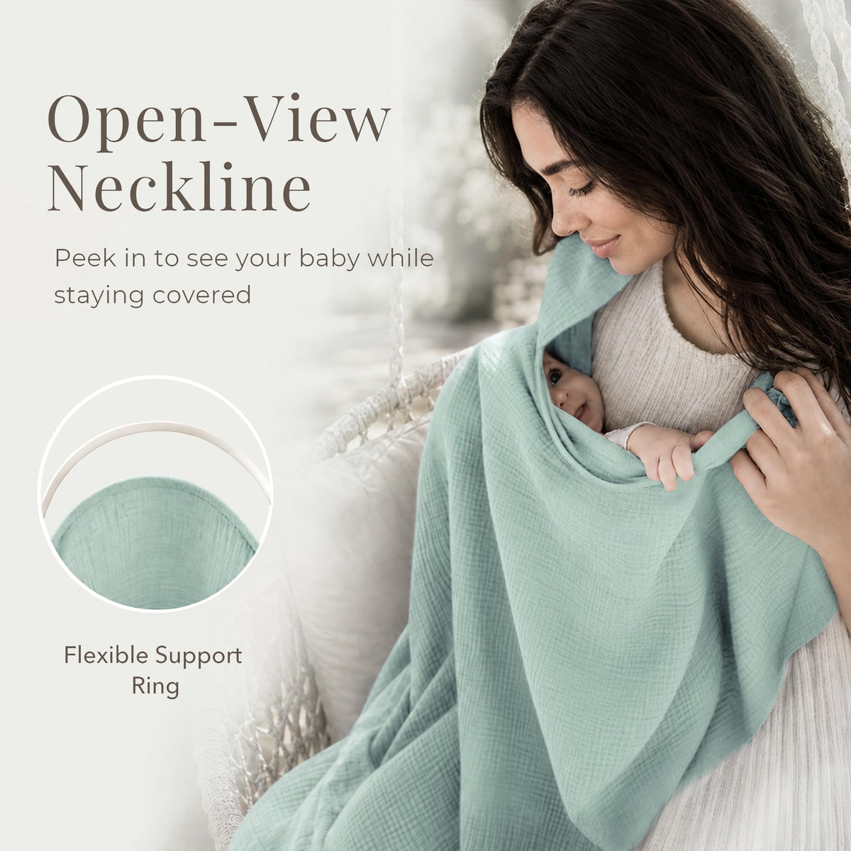 Konssy Muslin Nursing Cover Up for Breastfeeding with Rigid Hoop