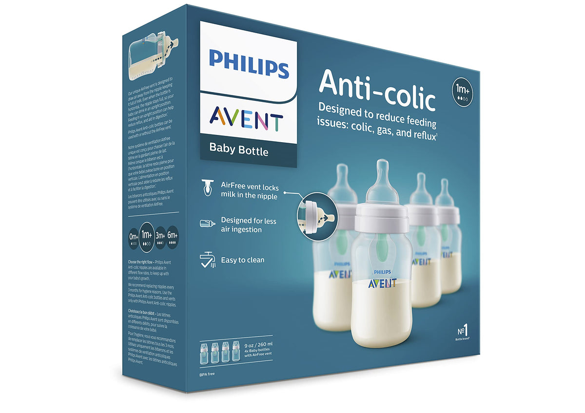 Philips Avent Anti-Colic Baby Bottle with AirFree Vent, Slow Flow, 4 oz