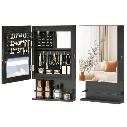 HOOBRO Wall Mounted Jewelry Cabinet, LED Jewelry Armoire with Interior Mirror, Hanging Jewelry Organizer for Wall, Lockable Jewelry Storage Cabinet, 3.9 x 11.8 x 20.9 Inches, White
