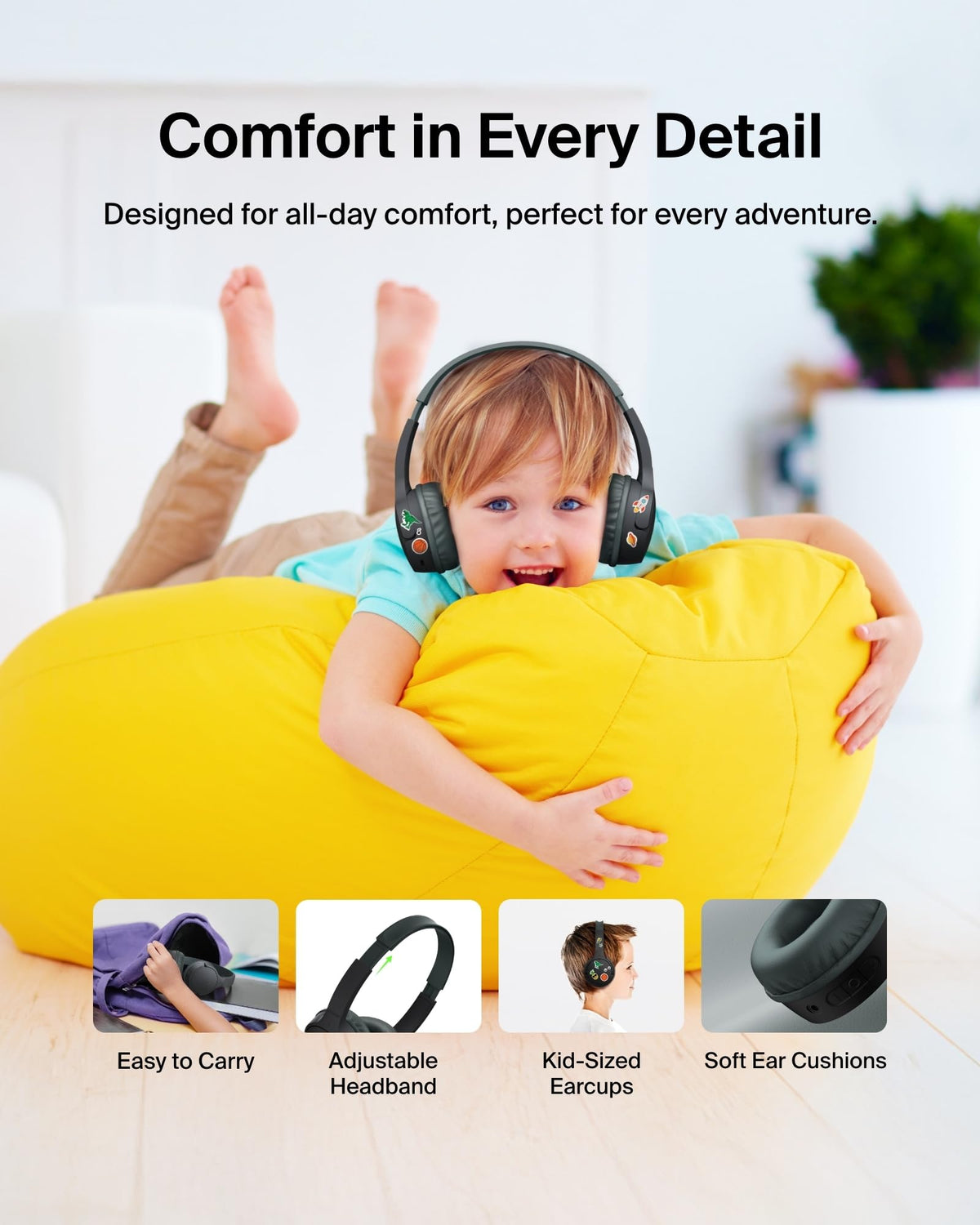 Belkin SoundForm Mini Kids Headphones, Wireless&Wired, 30H Playime, School