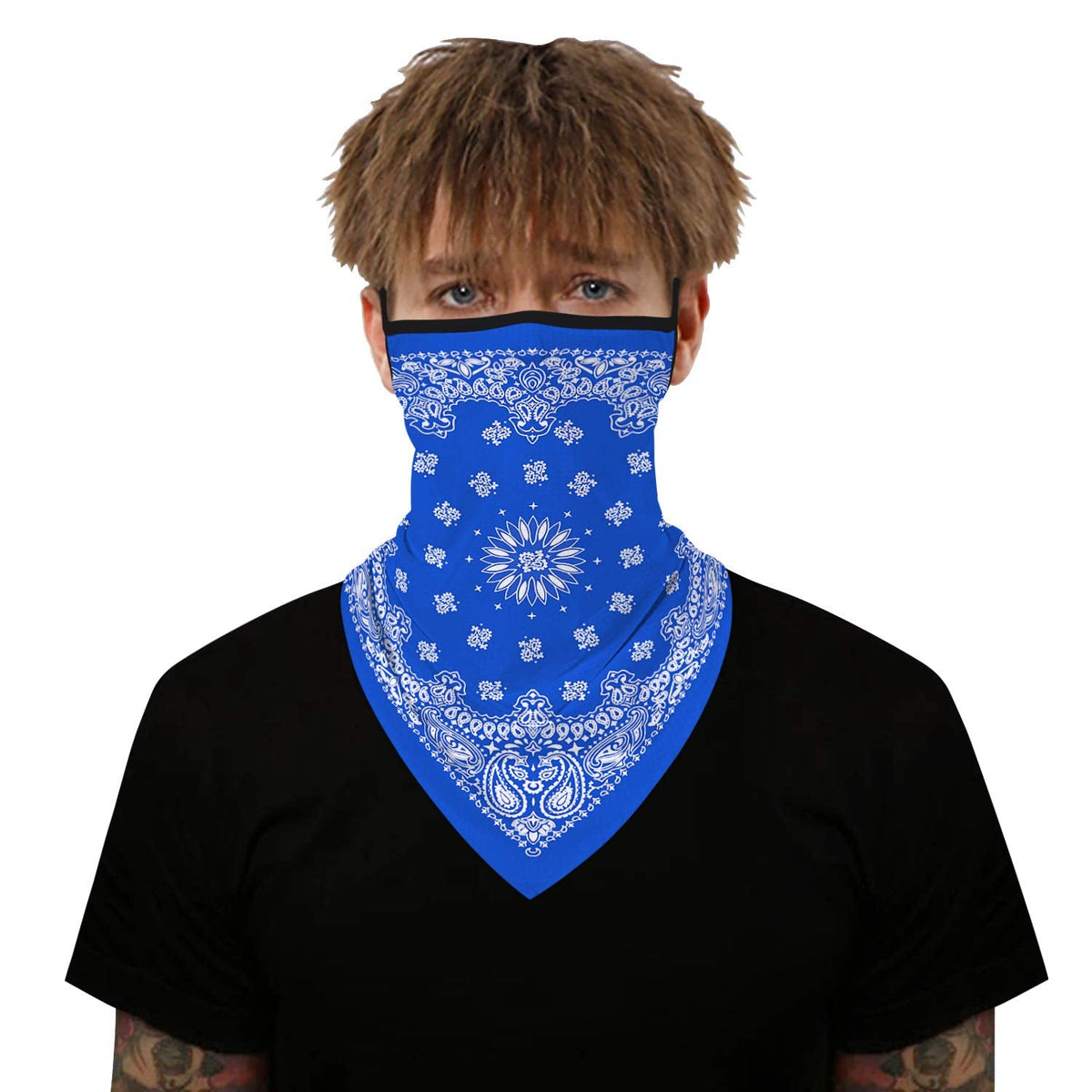 YAYOUREL Neck Gaiter Face Mask Bandanas for Men Women UV Face Scarf Cover Ear Loop Hole Facemask for Fishing Running Cycling