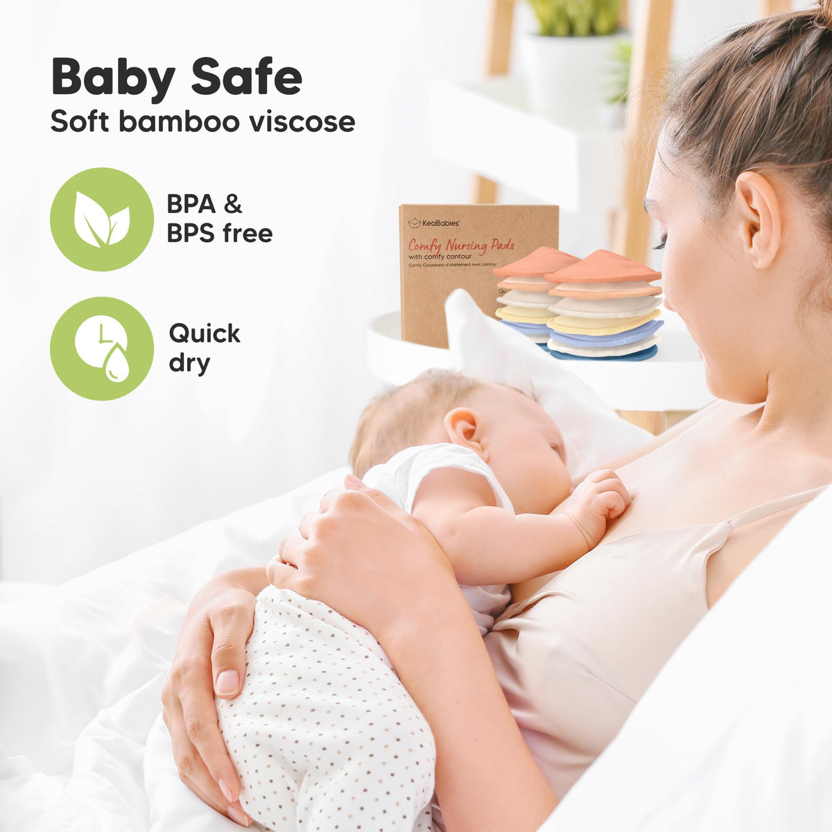 Organic Nursing Pads, 14 Washable Breast Pads,Wash Bag (Neutrals, XL 5.6")