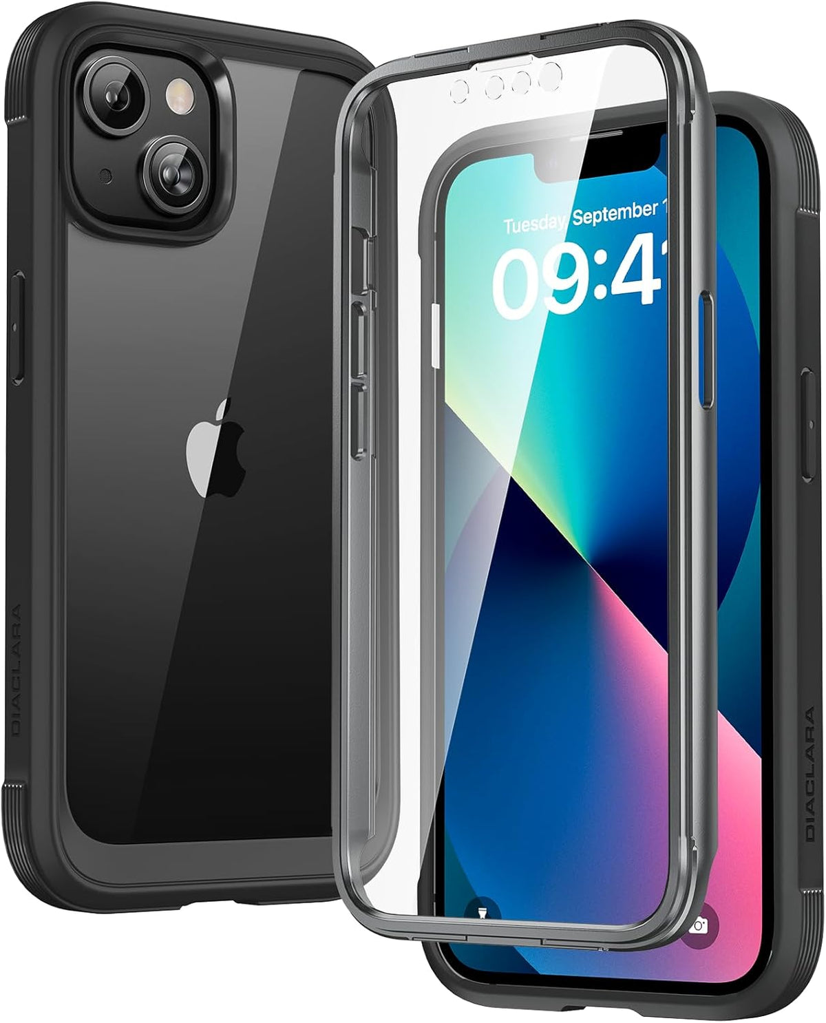 Diaclara Designed for iPhone 15 Plus Case 6.7 Inch, Full-Body Clear Bumper Cases w/Built-in Screen Protector, 360 Protective Rugged Case + Glass Camera Lens Protector,Mint Green