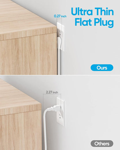 Flat Plug Power Strip with 10 FT Extension Cord, 6 Outlets 3 USB Ports(1 USB C), 3 Sided Outlet Extender for Home Office Travel Dorm Room Essentials, White