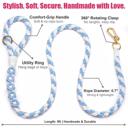 5FT Braided Cotton Rope Leash for Small, Medium and Large Dogs, Red & White Twist