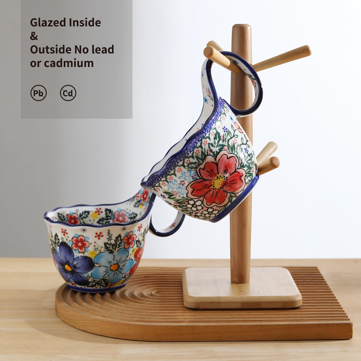 ALMA Handpainted Soup Bowl with Large Loop Handle,Easier Secure Grip