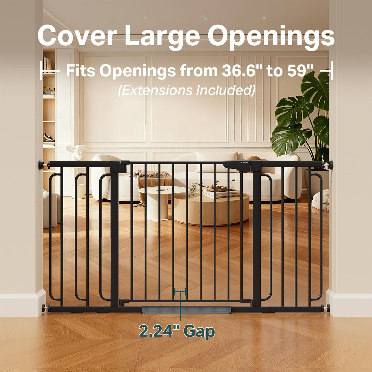 Cumbor 29.7-51.5 in Extra Wide Baby Gate for Stairs, Dog Gate Indoor Black