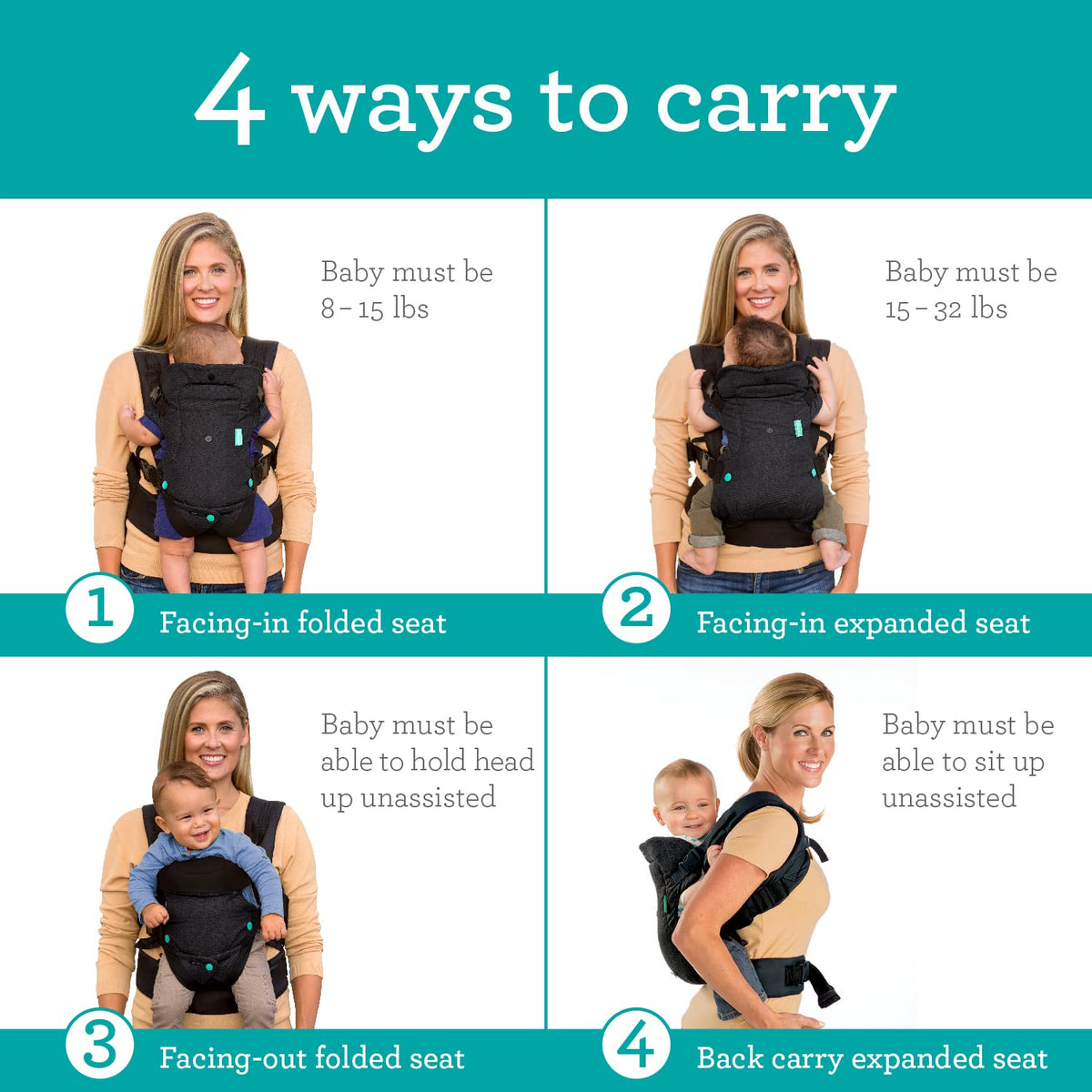 Infantino Flip 4-in-1 Baby Carrier Convertible Ergonomic, Gray