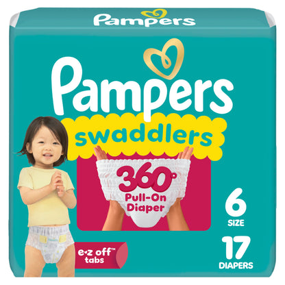 Pampers Diapers - Swaddlers 360° - Size 5, 116 Count, up to 100% Leakproof Comfy Dry Fit, Designed for Easy Changes, Pull On Baby Diaper
