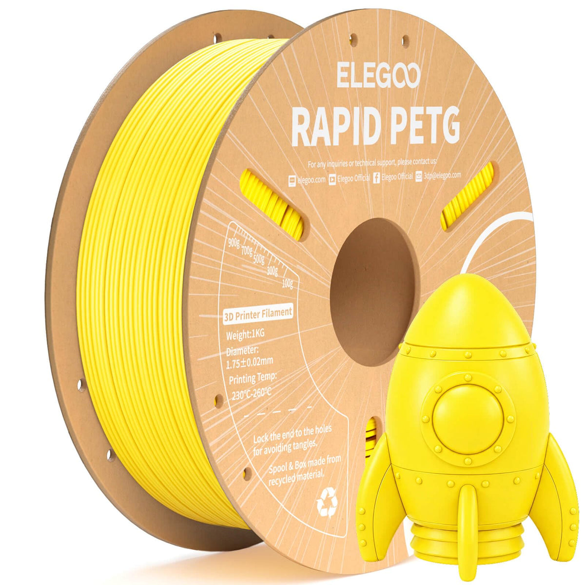 ELEGOO Rapid PETG 3D Printer Filament 1.75mm Black 1KG