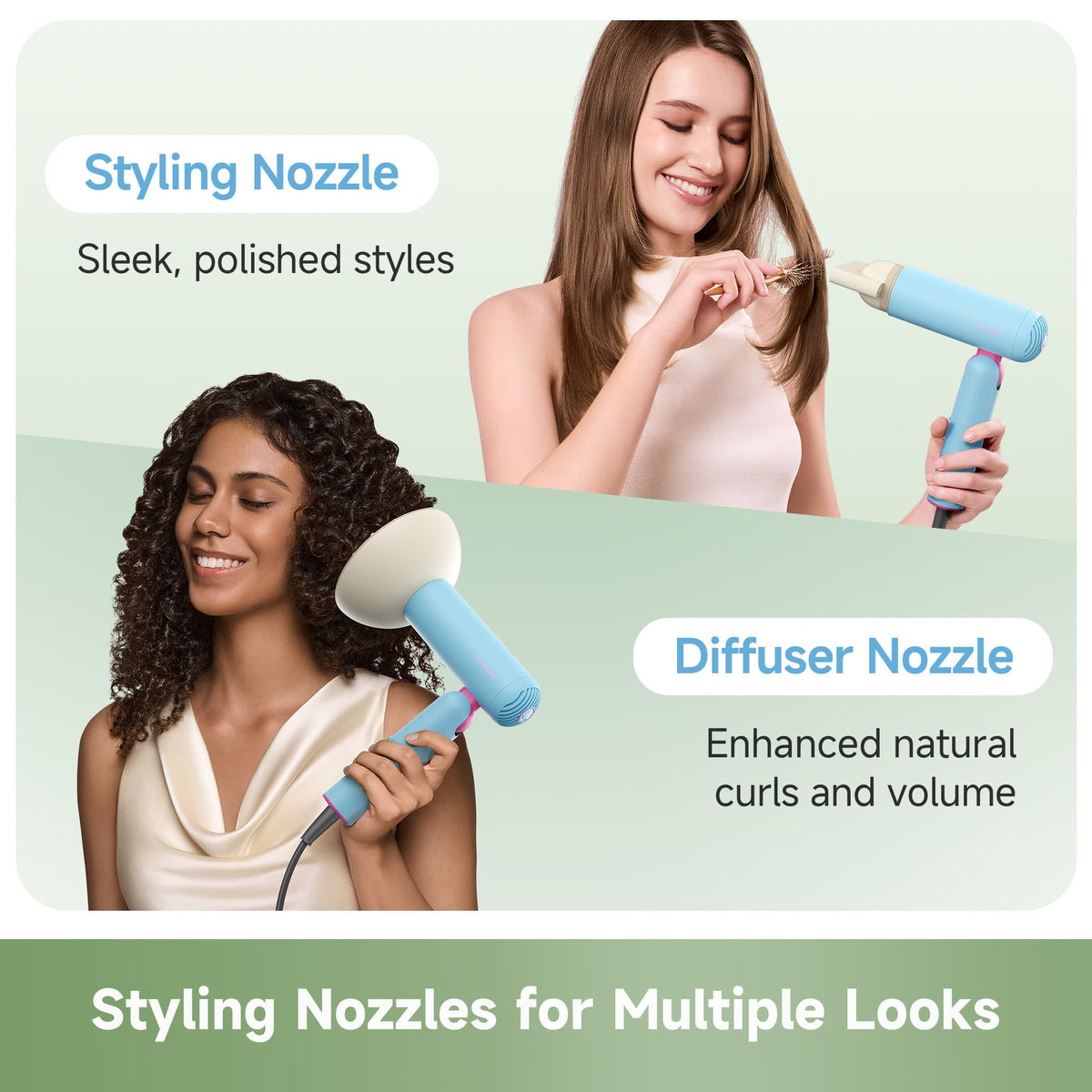 Dreame Pocket Cake Dual Voltage Hair Dryer with Diffuser, Travel Blow Dryer