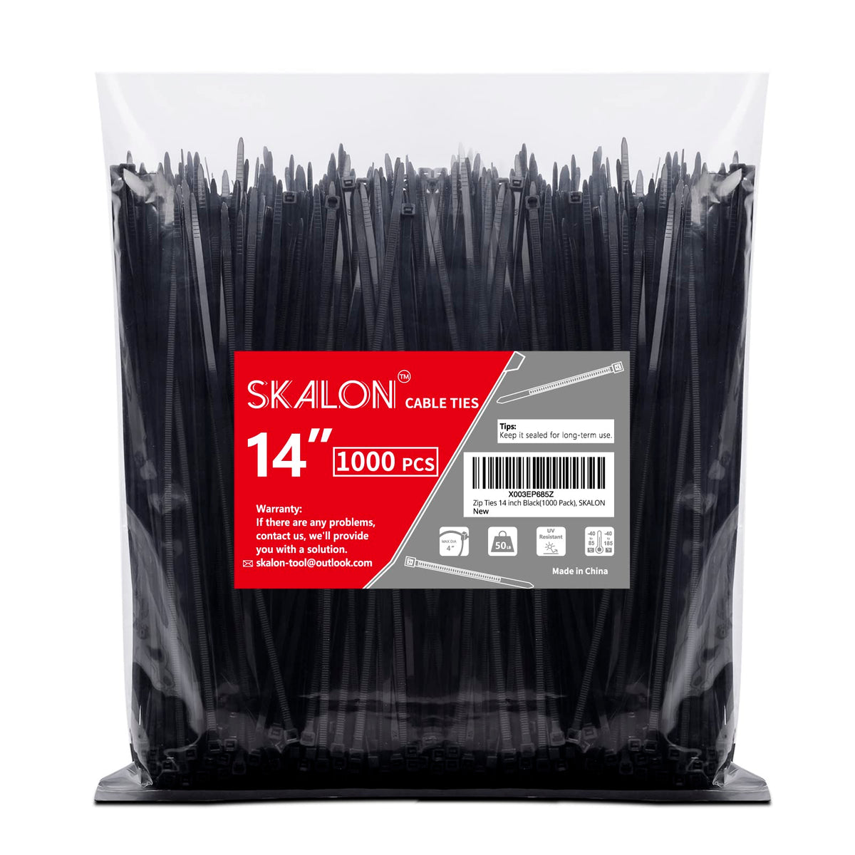 Zip Ties 8 inch (100 Pack), 40lbs Tensile Strength, Black Cable Ties, Wire Ties for indoor and outdoor use, by Skalon