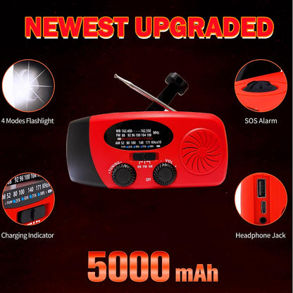2000mAh Wind Up Solar Radio, Emergency Weather Radio,FM/AM Hand Crank Radio