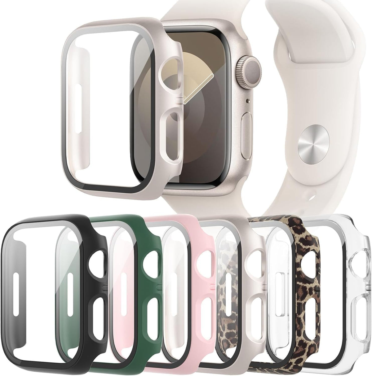 6-Pack Case with Screen Protector for Apple Watch Series 9/8/7 41mm