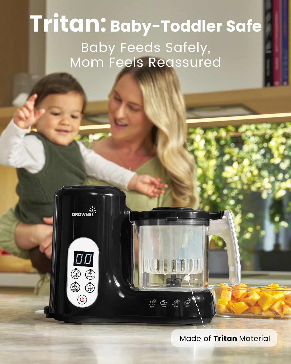 Grownsy Baby Food Maker, Steamer & Blender Baby Food Processor, Dark Grey