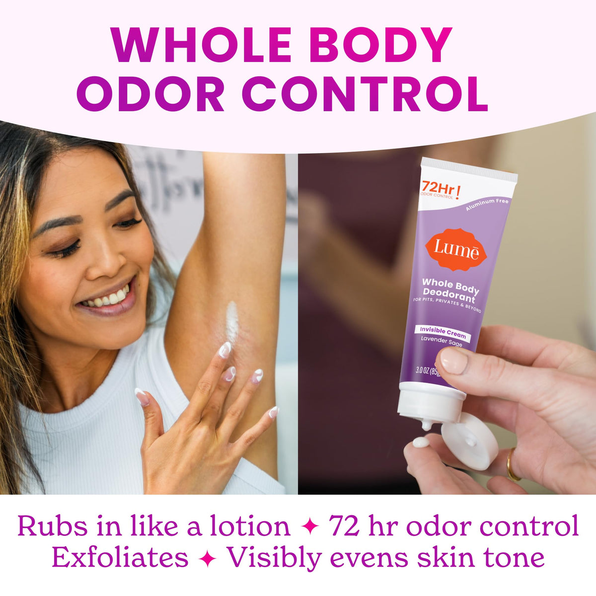Lume Whole Body Deodorant - Cream Tube - 3 oz, 2 pk (Soft Powder)