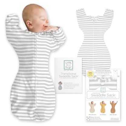 SwaddleDesigns Transitional Swaddle Sack, Cotton, Heathered Gray, 6-9mo
