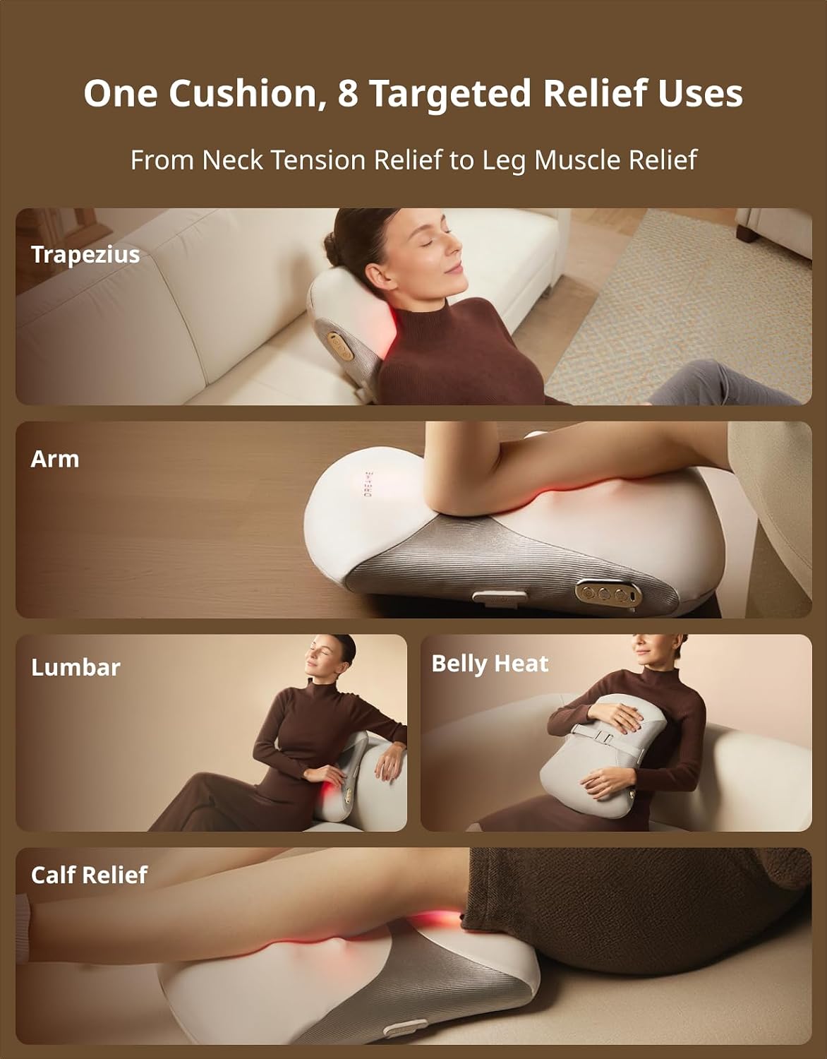 Dreame 6D Back Massager with Heat for Pain Relief, Lumbar Support Pillow