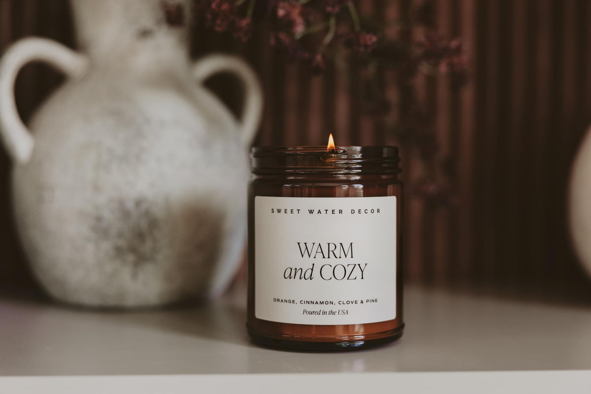 Sweet Water Decor Fraser Fir Candle, 9oz Amber Glass Jar, Winter Scent