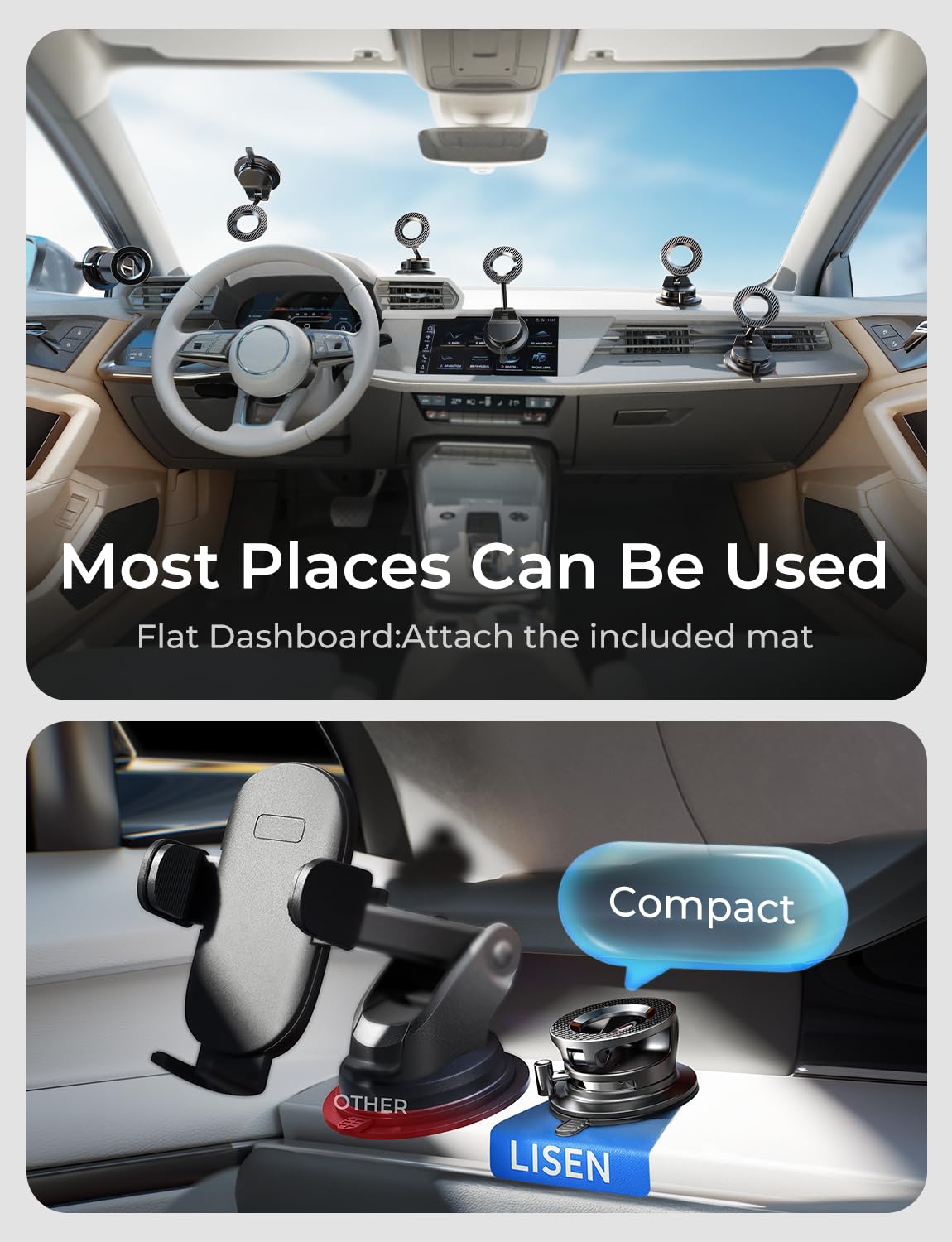 LISEN for MagSafe Car Mount [3800gf Strong Magnet&90+LBS Suction] 360° Adjustable Vacuum Magnetic Phone Holders for Your Car, for iPhone 18 Pro Max 17 16 15 Car Accessories Women Men Smartphone White