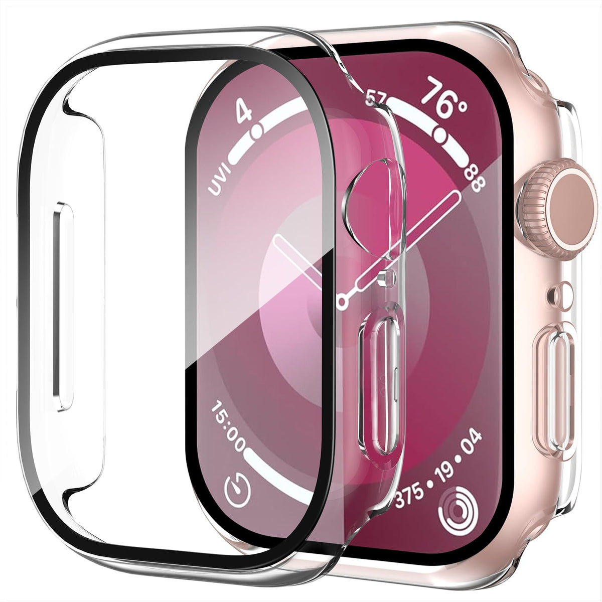 Smiling 2 Pack Case Compatible with Apple Watch Series 9 (2023)/Series 8 /Series 7 45mm with Tempered Glass Screen Protector, Hard PC Case Overall Protective Cover- Starlight