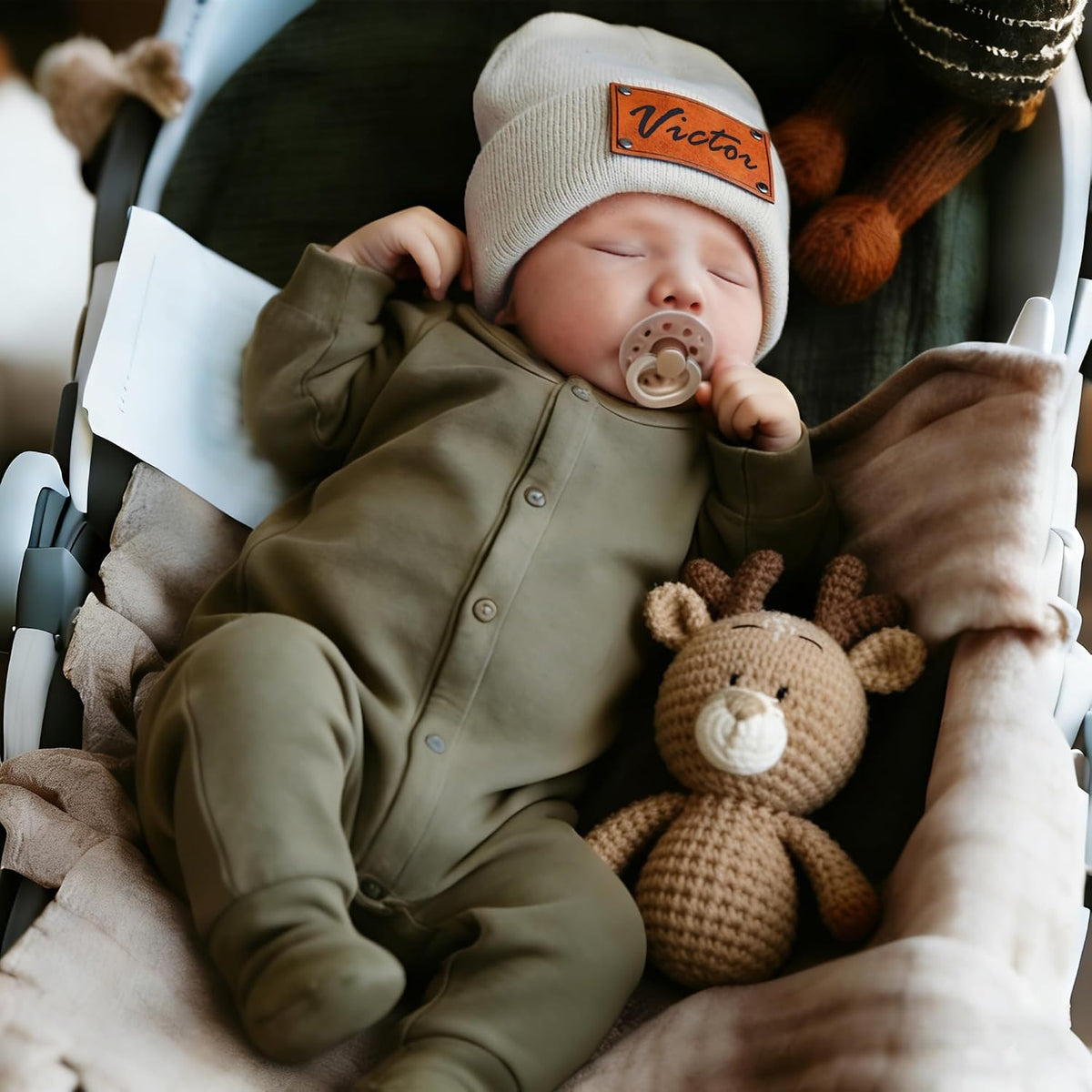 EDSG Personalized Baby Beanie Hat, Custom Winter Knit Name Hat for Newborn Infant Adult