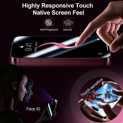QHOHQ 3 Pack Screen Protector for iPhone 14 Plus 6.7 Inch with 3 Pack Tempered Glass Camera Lens Protector, Ultra HD, 9H Hardness, Case Friendly [Easy to Install Frame]