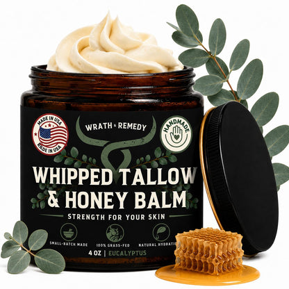 Wrath & Remedy Beef Tallow and Honey Balm, Handcrafted, Unscented, 4 oz