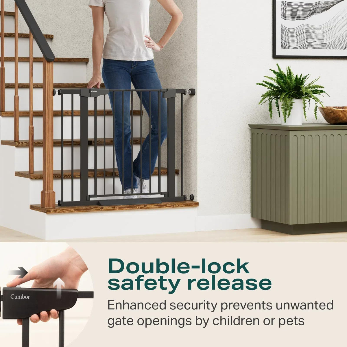 Cumbor 29.7-51.5 in Extra Wide Baby Gate for Stairs, Dog Gate Indoor Black