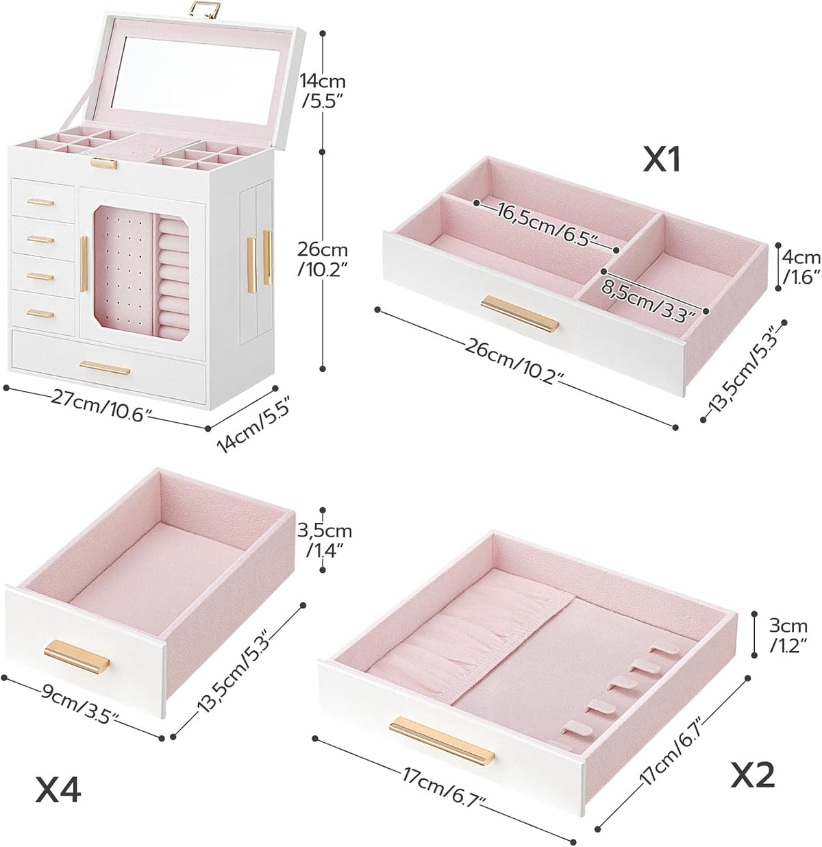 HOOBRO Jewelry Box with Mirror, 6-Layer Jewelry Organizer Box, Glass Window