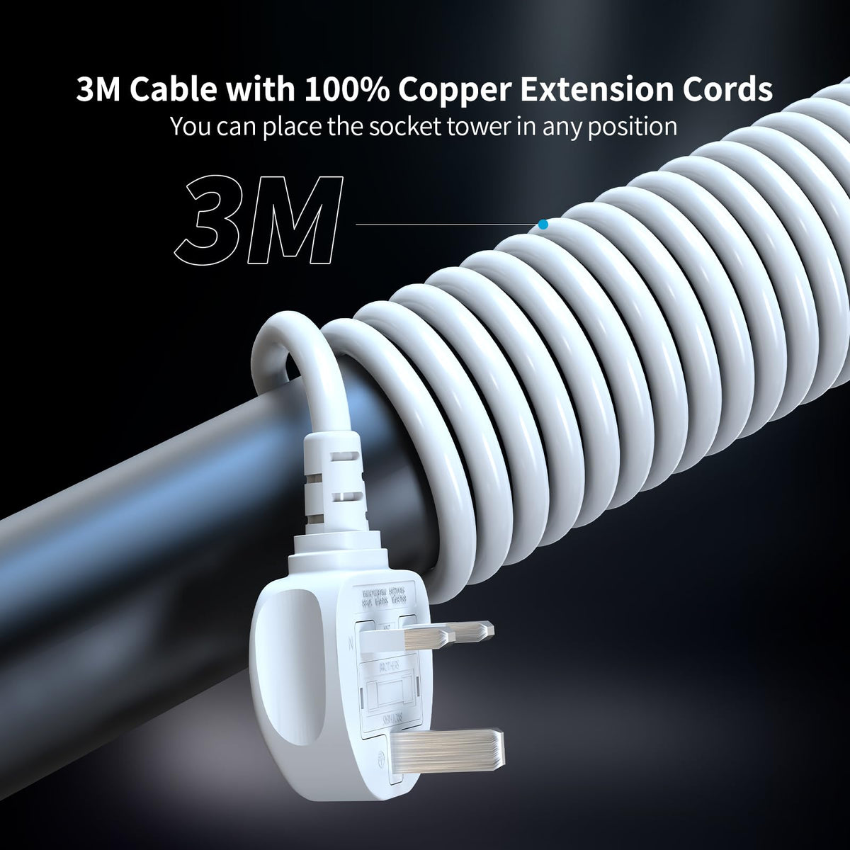 HAFINO Tower Extension Lead with USB Slots, PD18W USB C Fast Charger, 1.8M