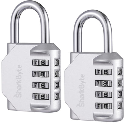 SharkByte Heavy Duty Combination Padlock – 4-Digit Weatherproof Outdoor Lock with Stainless Steel Shackle, Anti-Rust Resettable Code for Gym, School, Locker, Shed, Toolbox, Gate & Warehouse - Purple
