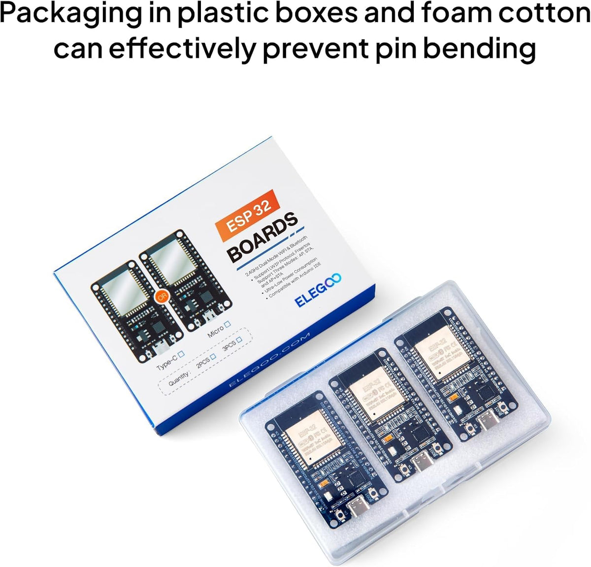 ELEGOO 3PCS ESP-32 Dev Boards, ESP-WROOM-32, USB-C, WiFi Bluetooth 4.2