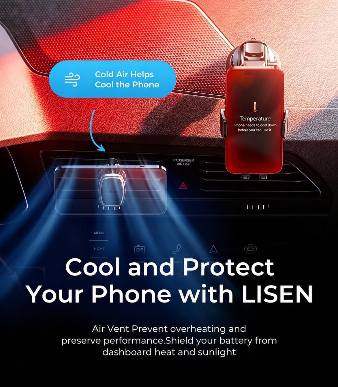 LISEN for MagSafe Car Mount [3800gf Strong Magnet&90+LBS Suction] 360° Adjustable Vacuum Magnetic Phone Holders for Your Car, for iPhone 18 Pro Max 17 16 15 Car Accessories Women Men Smartphone White
