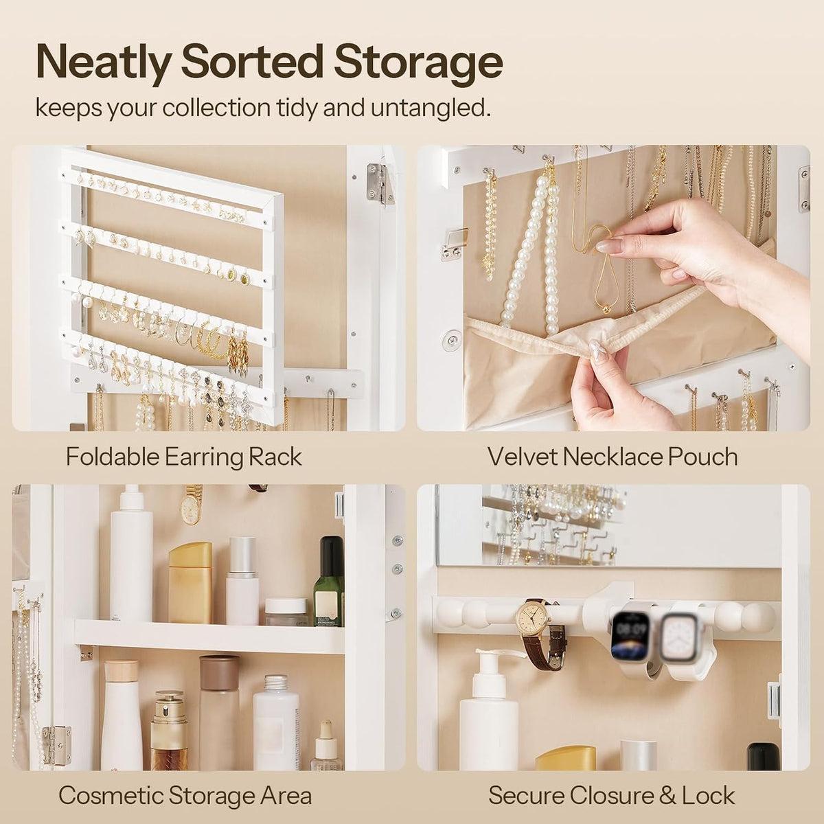 HOOBRO Jewelry Cabinet Wall/Door Mounted, LED Jewelry Organizer, Lockable