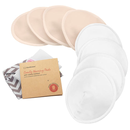 Organic Nursing Pads, 14 Washable Breast Pads,Wash Bag (Neutrals, XL 5.6")