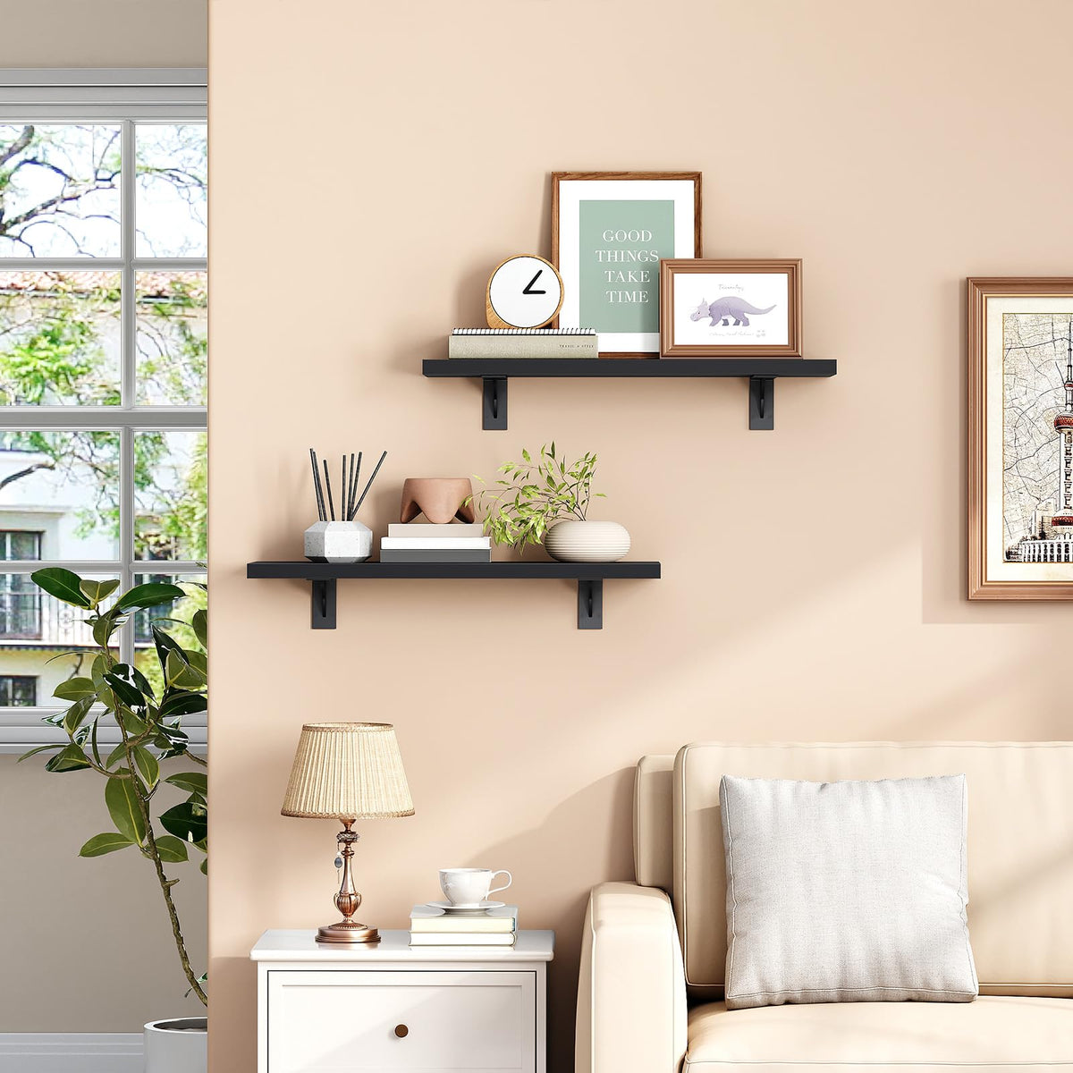 HOOBRO Floating Shelves for Wall, 15.7" Wall Mounted Shelves Set of 2