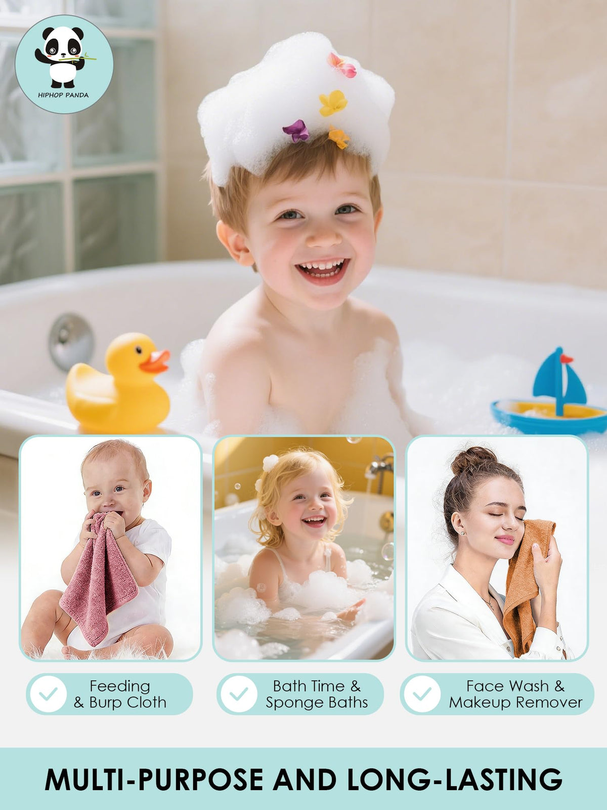 HIPHOP PANDA Soft Baby Washcloths, 2-Layer, 30 Pack Newborn Gift Set