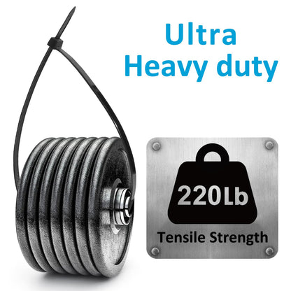 Zip Ties 8 inch (100 Pack), 40lbs Tensile Strength, Black Cable Ties, Wire Ties for indoor and outdoor use, by Skalon