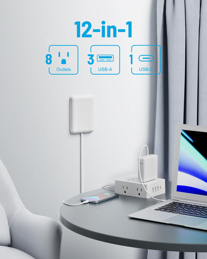 Split Extension Cord with Outlet Cover (10FT, Dual 5FT), Flat Plug Power Strip with 6 Outlets and 3 USB Ports, Outlet Extender for Tight Spaces