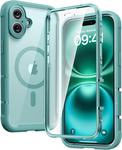 Diaclara Designed for iPhone 15 Plus Case 6.7 Inch, Full-Body Clear Bumper Cases w/Built-in Screen Protector, 360 Protective Rugged Case + Glass Camera Lens Protector,Mint Green