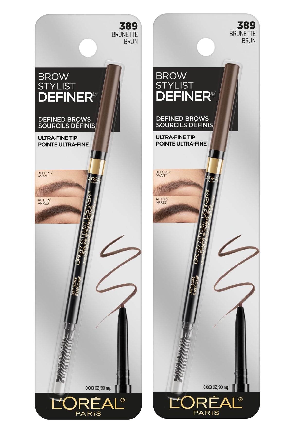 L'Oreal Paris Makeup Brow Stylist Definer Waterproof Eyebrow Pencil, Ultra-Fine Mechanical Pencil, Draws Tiny Brow Hairs and Fills in Sparse Areas and Gaps, Dark Brunette, 0.11 Ounce (Pack of 2)