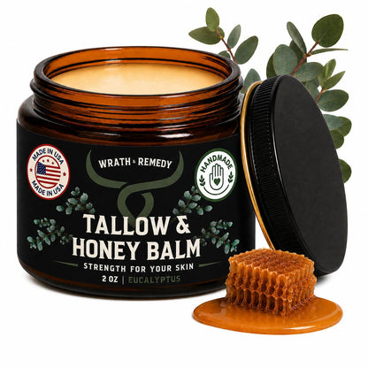 Wrath & Remedy Beef Tallow and Honey Balm, Handcrafted, Unscented, 4 oz
