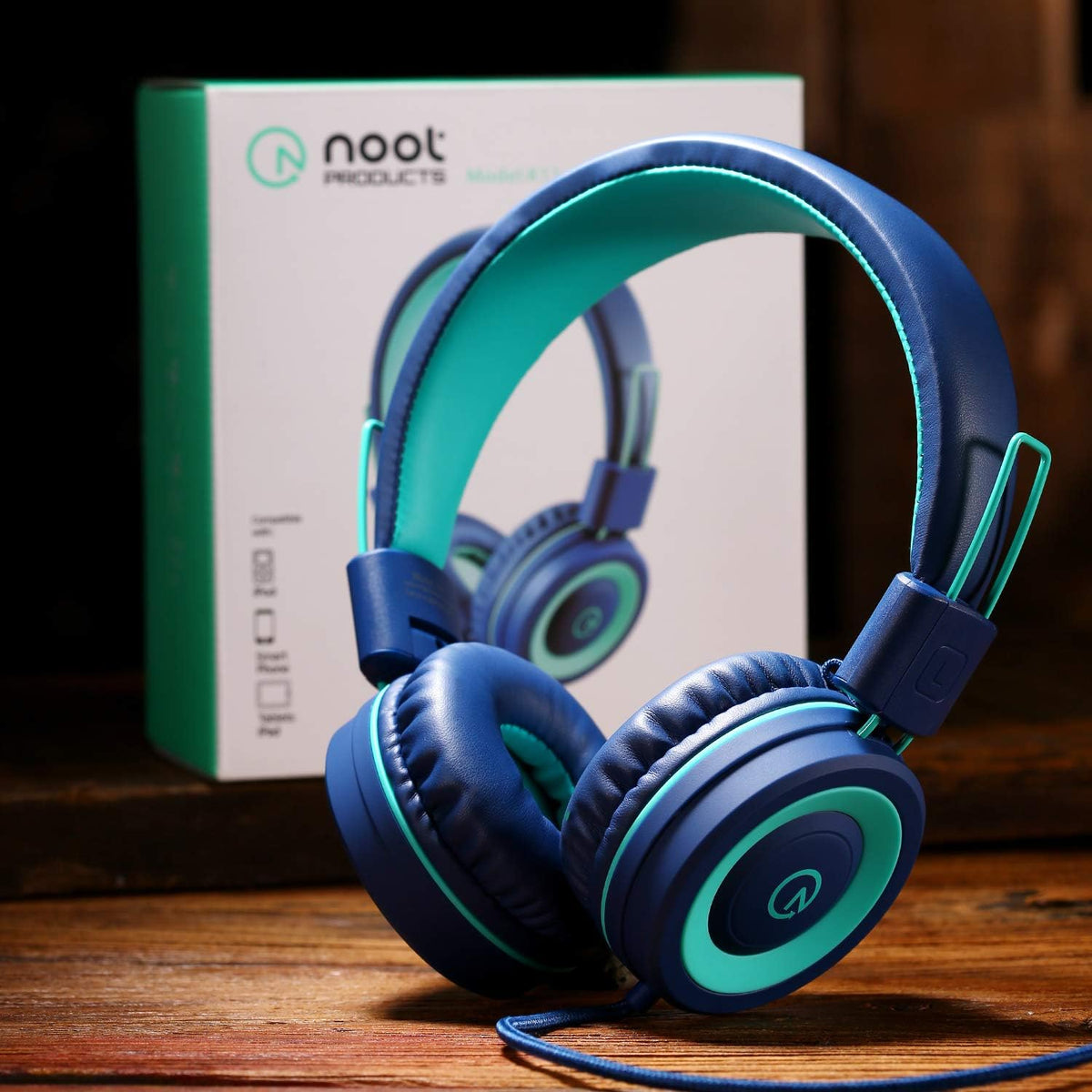 noot products K11 Kids Headphones with Wired Cord 3.5mm Jack Navy/Teal