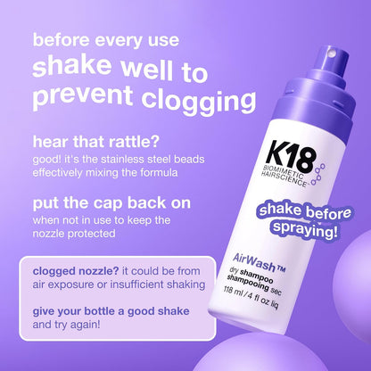 K18 AirWash Travel Non Aerosol Dry Shampoo Spray, 1.6 Fl Oz