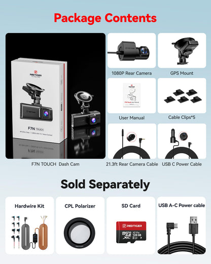 REDTIGER 4K STARVIS 2 Dashcam Front Rear, 5GHz WiFi 20MB/s, Free 128GB Card