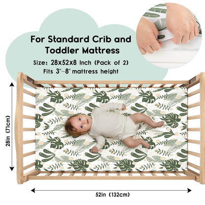 Yoofoss 2-Pack Baby Crib Sheets for Boys Girls 52x28 (Green+Leaf)