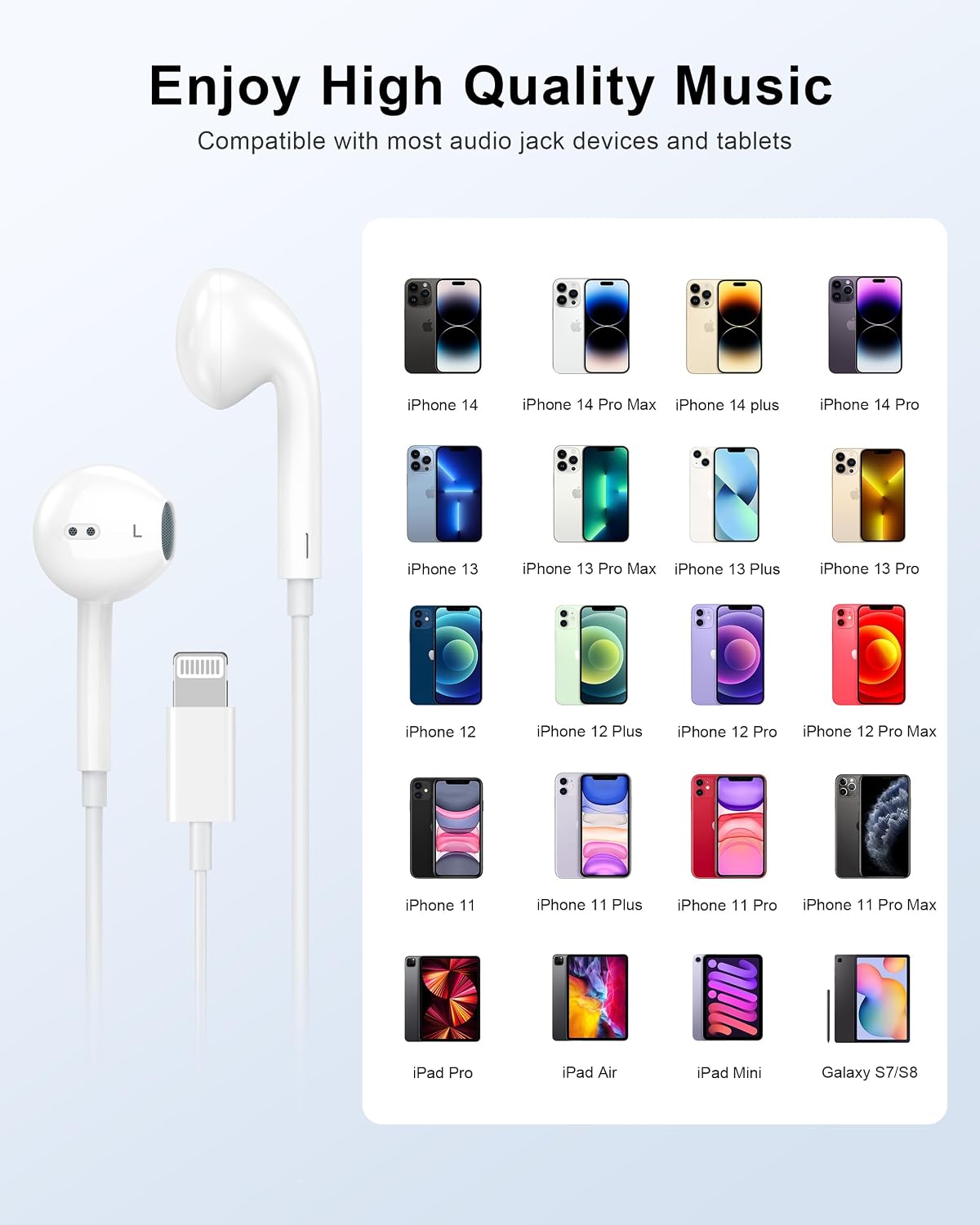 2 Pack Apple MFi Certified Wired Earbuds for iPhone, Lightning Headphones